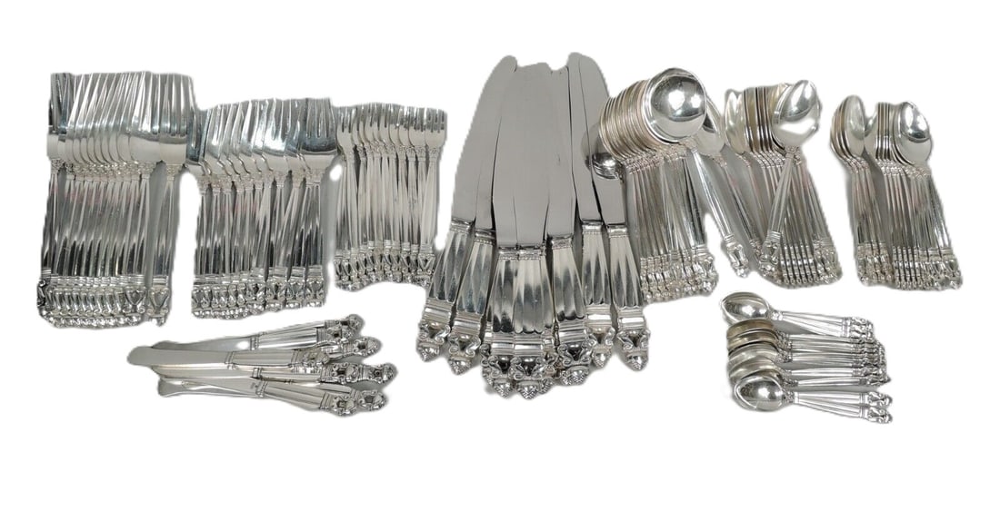 Georg Jensen – “Acorn” Sterling Silver Flatware Service, 104 Pieces (1 of 2)