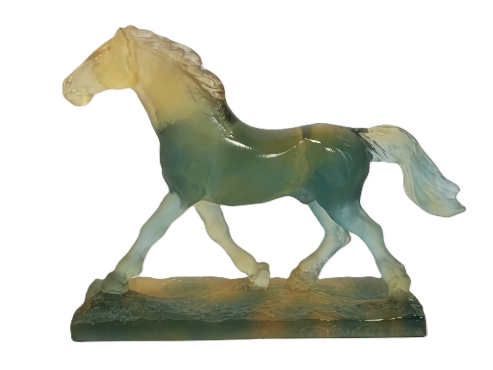 Daum France Pâte-de-Verre Crystal Horse Sculpture in Green and Amber (1 of 4)