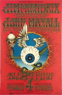 Rick Griffin – Flying Eyeball, Fillmore Concert Poster, 1st Printing, 1968 (Jimi Hendrix): Rick Griffin (1944–1991), “Flying Eyeball” original 1st printing, 1968 offset lithograph on uncoated paper 14 × 21 in.