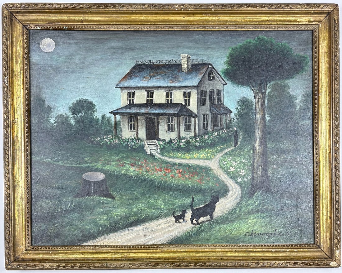 Gertrude Abercrombie – Untitled (House with Cat), 1955, Oil on Masonite, Attrib. (1 of 10)