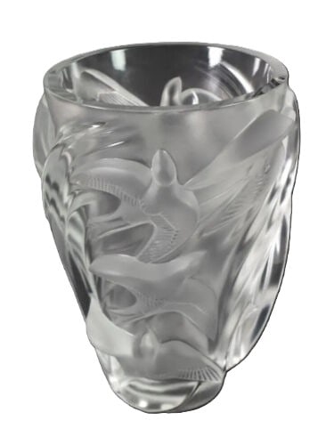 Lalique France – “Martinet” Birds in Flight Frosted Crystal Vase (1 of 5)