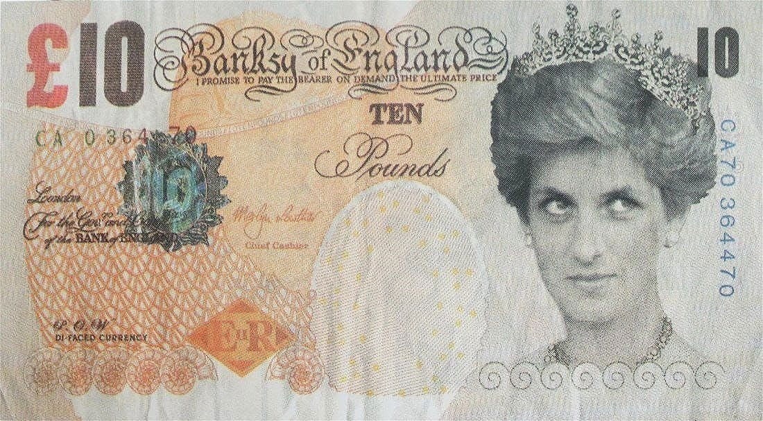 Banksy - Di-Faced Tenner: Banksy (b. 1974) Di-Faced Tenner 21st century offset lithograph on paper standard banknote size This offset lithograph reproduces Banksy’s Di-Faced Tenner, a satirical reinterpretation of the Britis