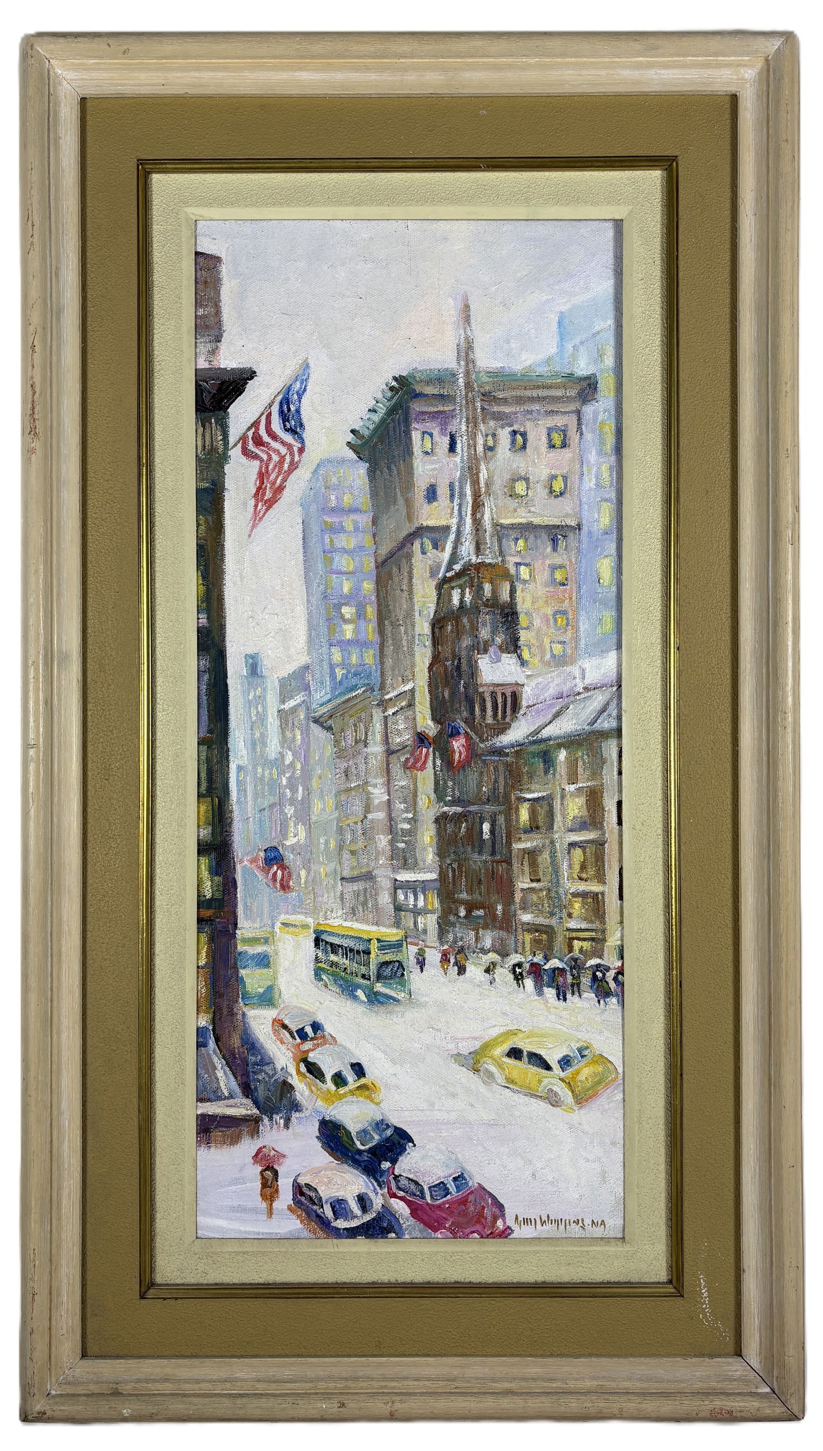 Guy Wiggins, Oil on Canvas, Winter Street Scene, New York City Attrib. (1 of 6)