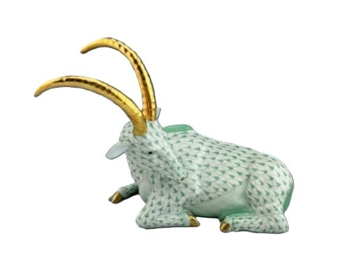 Herend Green Fishnet Antelope Porcelain Figurine, Hungary (1 of 4)