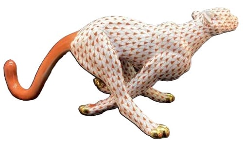 Herend Rust Fishnet Cheetah Porcelain Figurine, Hungary (1 of 4)