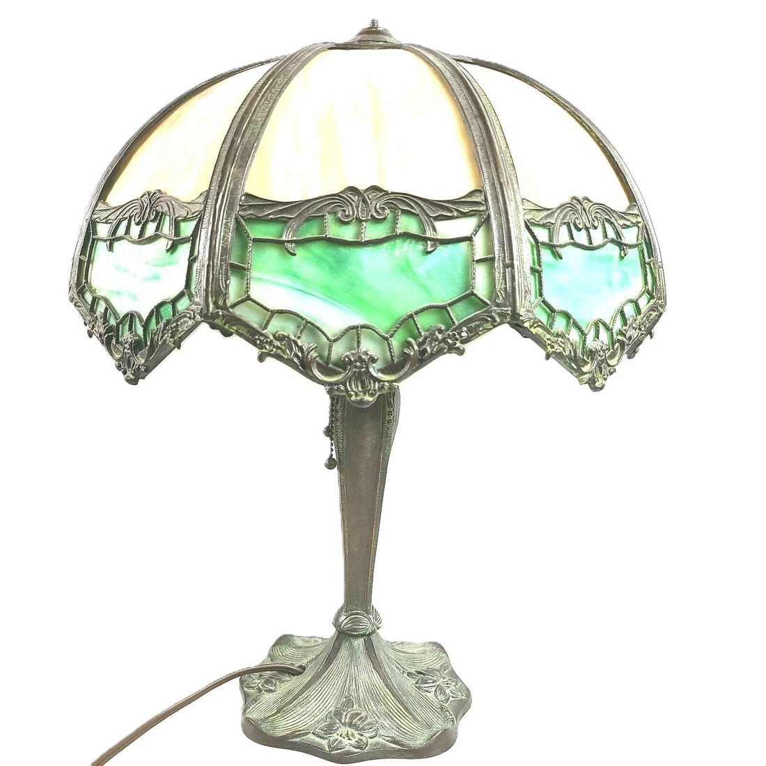Vintage Bronze Slag Glass Lily Lamp, Early 20th Century, Handel Style (1 of 4)