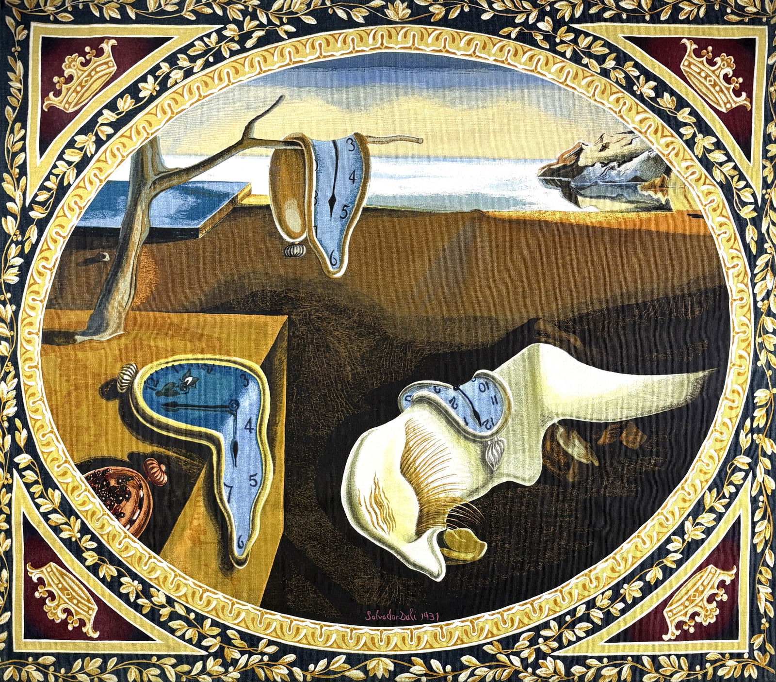 Salvador Dalí – The Persistence of Memory Tapestry: Salvador Dalí (1904–1989) The Persistence of Memory 1971 serigraph tapestry 56 x 67 inches Woven tapestry translating Salvador Dalí’s iconic surrealist composition The Persistence of Memory
