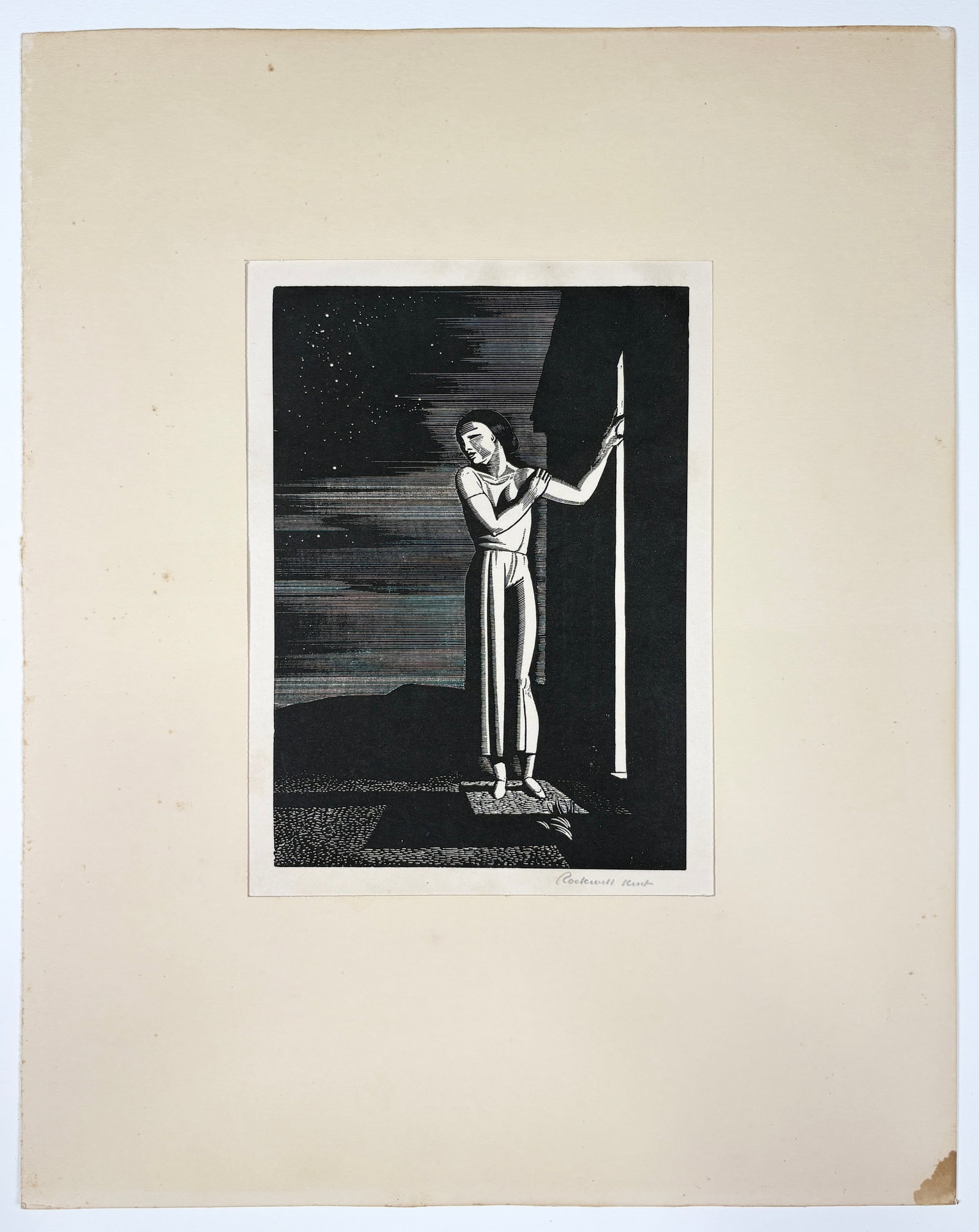 Rockwell Kent - Figure in a Dramatic Landscape, Original Lithograph, Pencil Signed (1 of 4)
