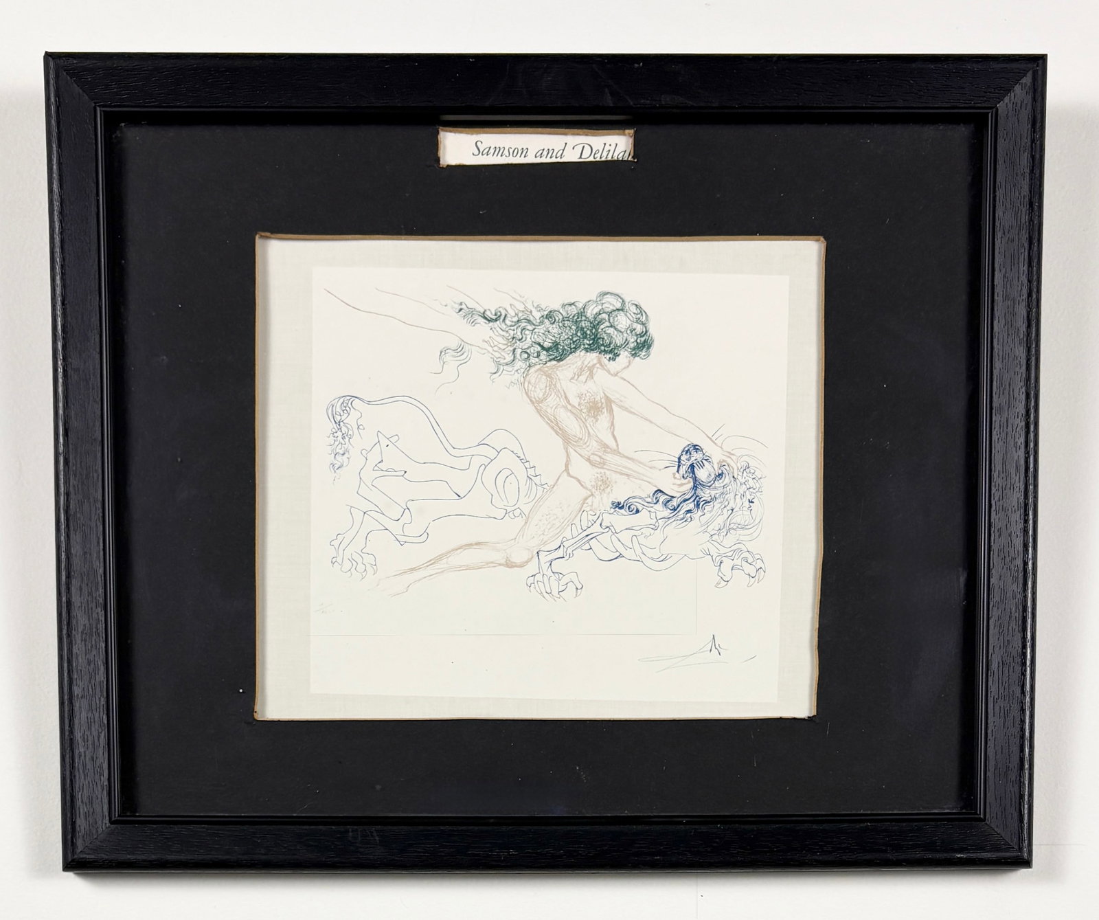 Salvador Dali, Samson and Delilah, Hand Signed Drypoint Engraving, 1972: SALVADOR DALI (Spanish, 1904-1989) Samson and Delilah, from Famous Loves (Les Amours Célèbres), 1972 color drypoint engraving on Rives paper hand signed by the artist in pencil lower right numbered 