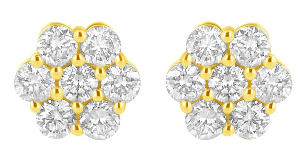 14k Gold Round 1.00ct Diamond Flower Stud Earring (1 of 5)