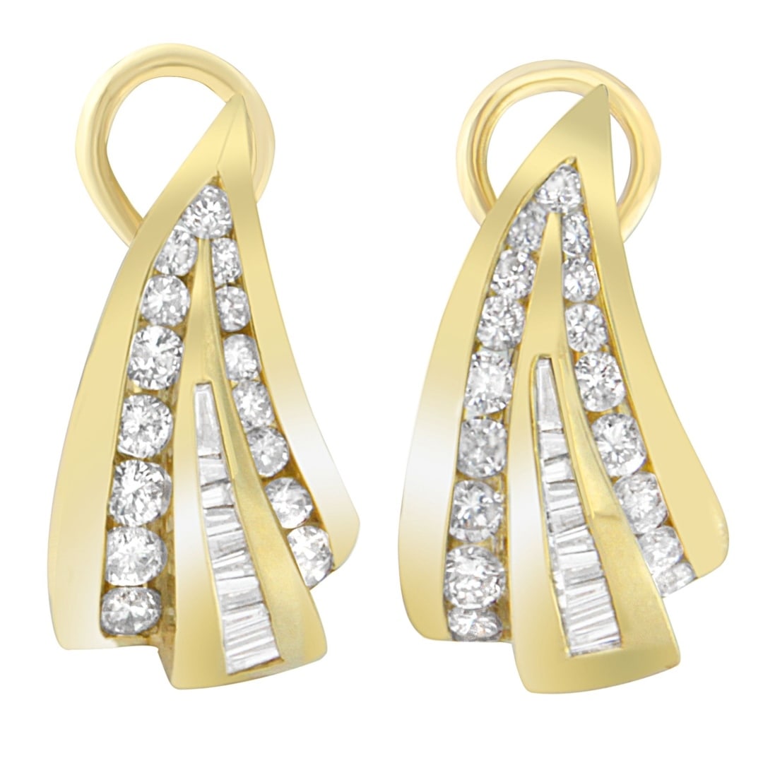 14k Gold Round & Baguette 2.26ct Diamond Earrings (1 of 5)