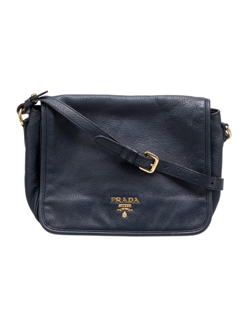 Prada Nero Leather Snap Closure Crossbody Bag: Condition is Very Good, pre-owned. Details: Nero Leather, Gold-Tone Hardware, Single Adjustable Shoulder Strap, Logo Jacquard Lining, Snap Closure at Front, Shoulder Strap Drop: 19", Shoulder Strap Dr
