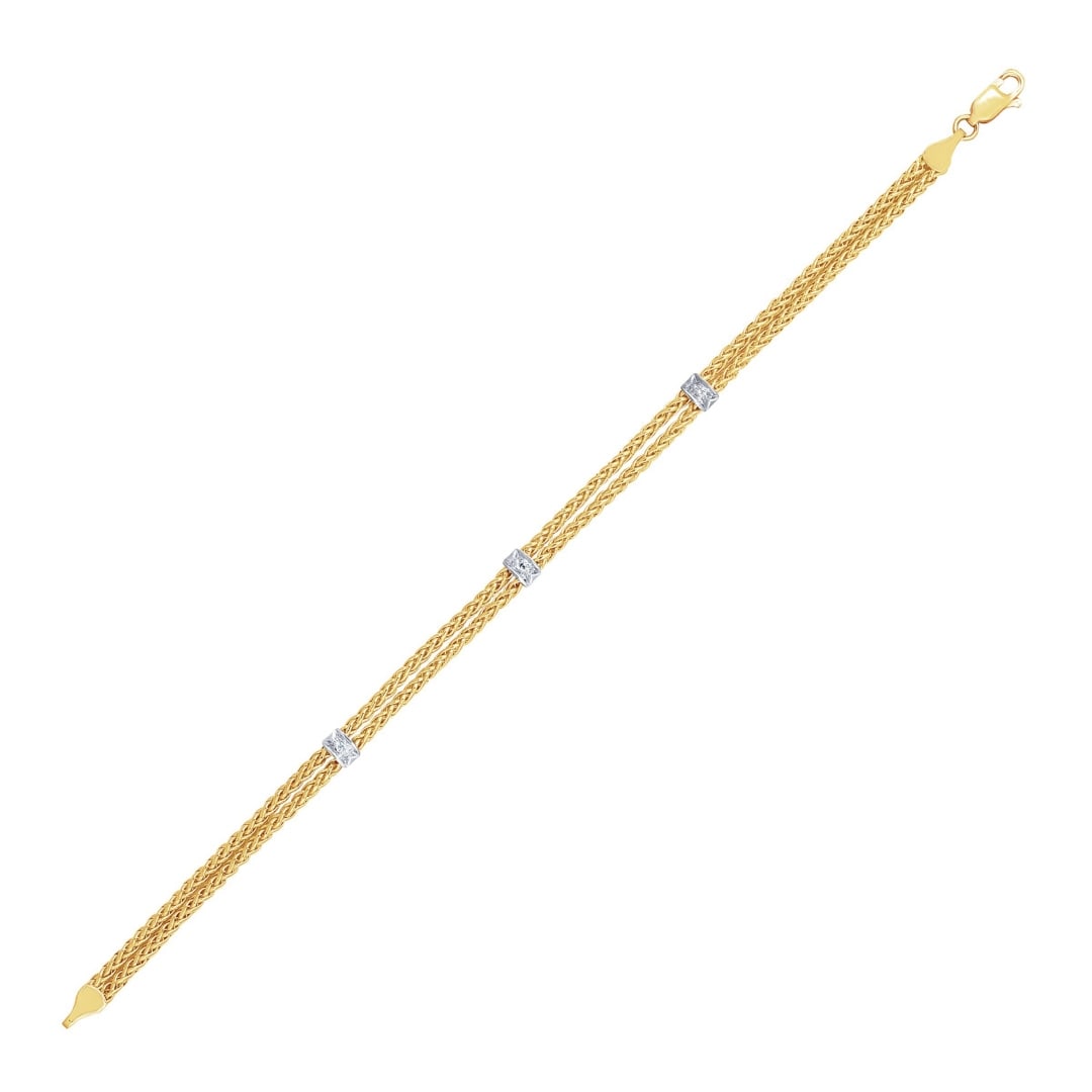 14k Gold W/ Diamond Dual Wheat Chain Bracelet (1 of 2)