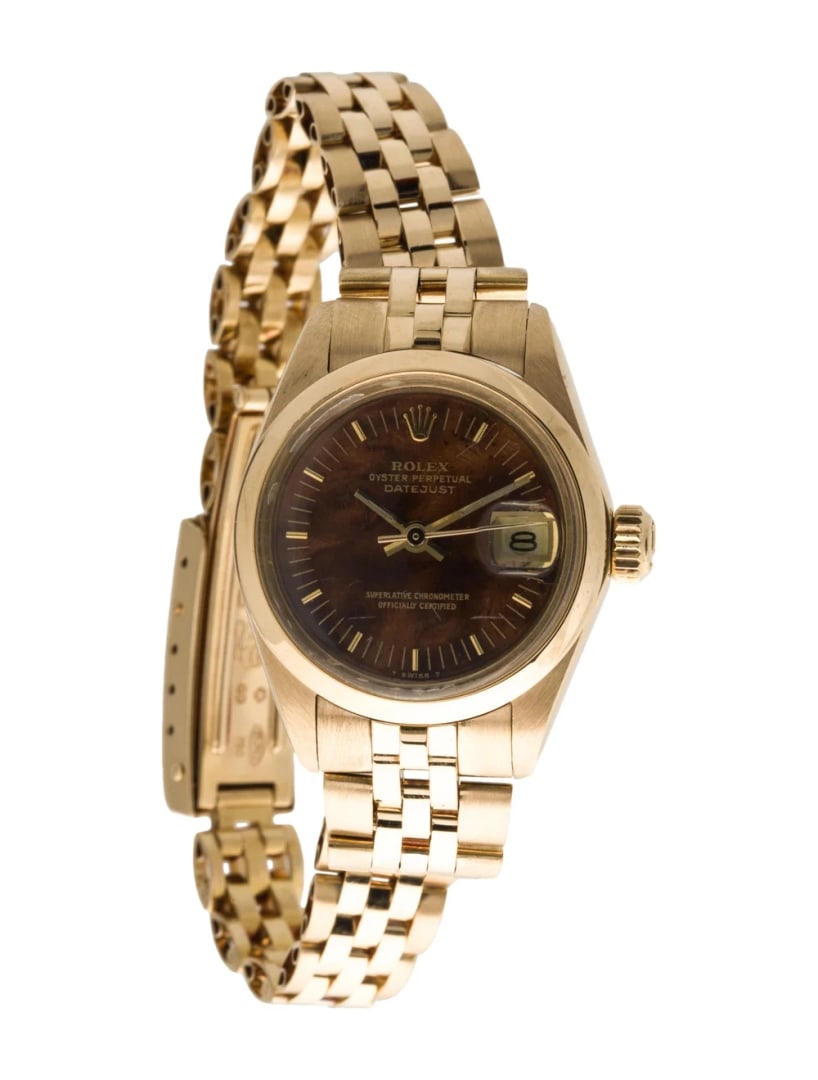 Rolex 18k Yellow Gold Brown Dial Women's 26mm: Condition Is Good, Pre-owned. Details: 18k Yellow Gold, Measurements: Fits A Wrist Size Of 6.25" Or Smaller, Item Detail, Collection: Oyster Perpetual, Model Name: Datejust, Production Year: Circa 197