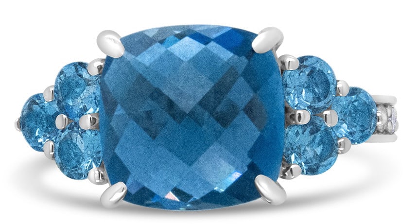 18k Wgold Cushion 6.75ct Blue Topaz & Diamond Ring (1 of 5)