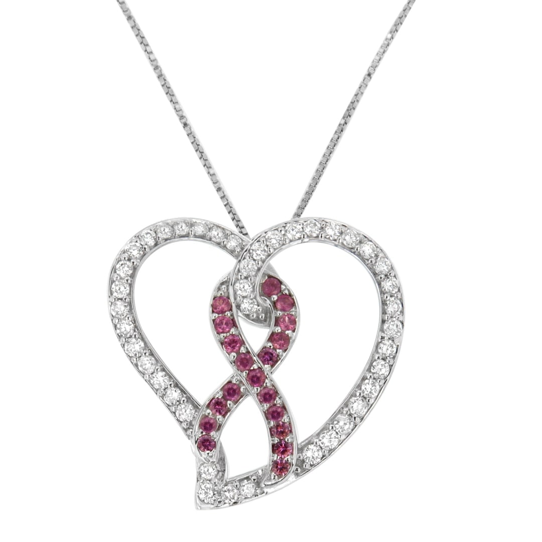14k Gold 1.08ct Diamond & Sapphire Heart Necklace (1 of 4)