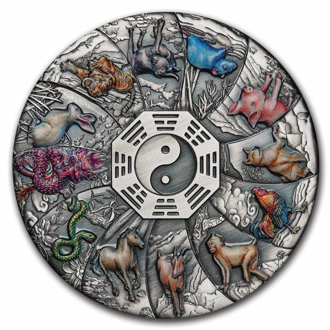 2023 Tuvalu 5 Oz Silver 12 Lunar Animals Colored (1 of 5)