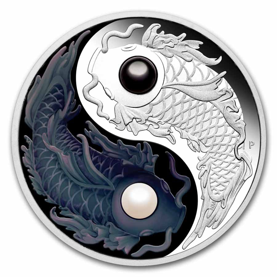 2024 5 Oz Silver Yin Yang Koi W/ Pearls Colorized (1 of 5)