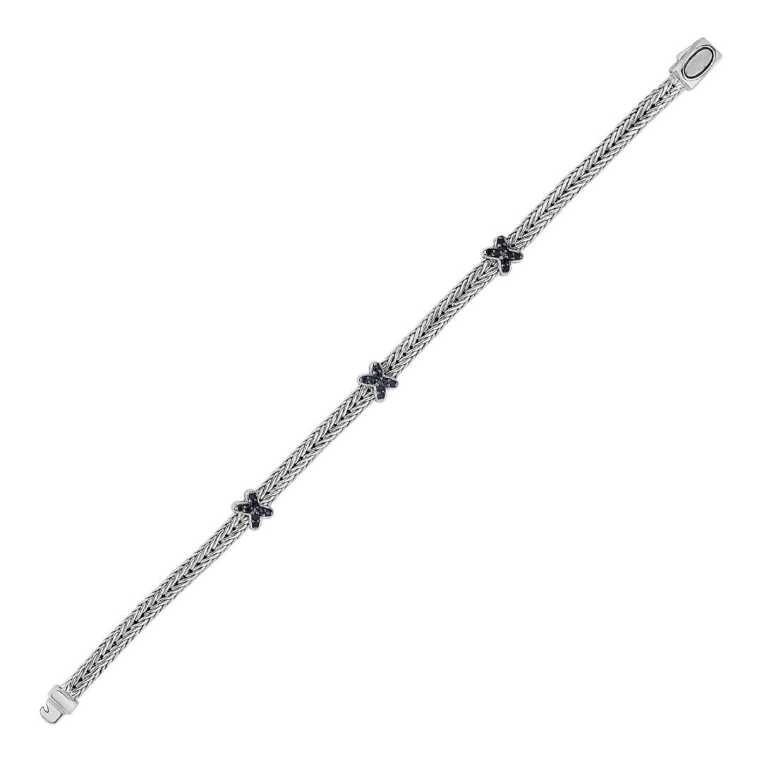 Round Black Sapphire X Accent Woven Rope Bracelet (1 of 2)