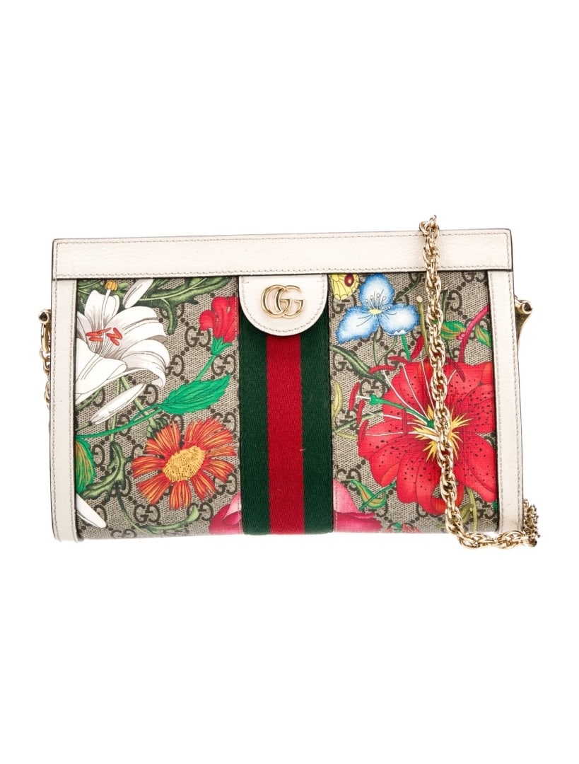 Gucci Brown Flora Print Suede Lining Clutch (1 of 6)