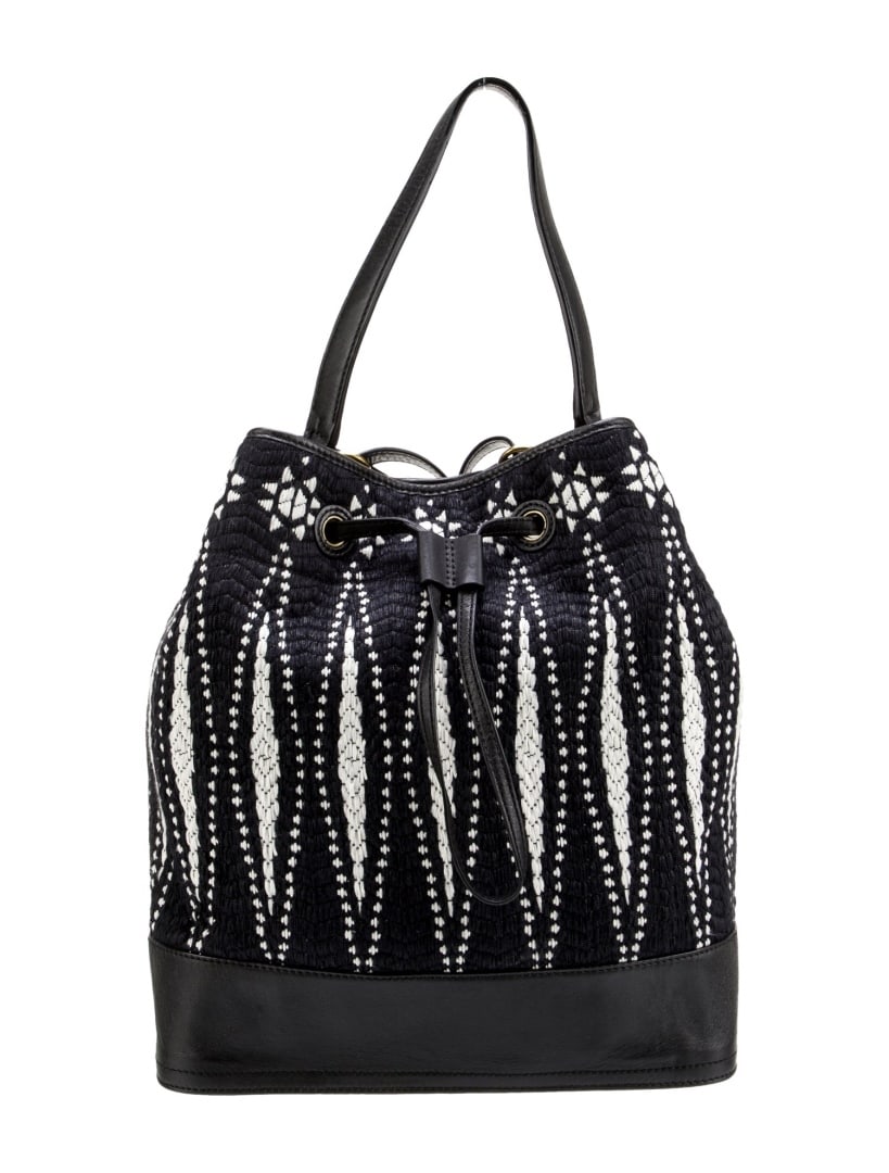 Tory Burch Black Brass Hardware Poplin Bucket Bag (1 of 4)
