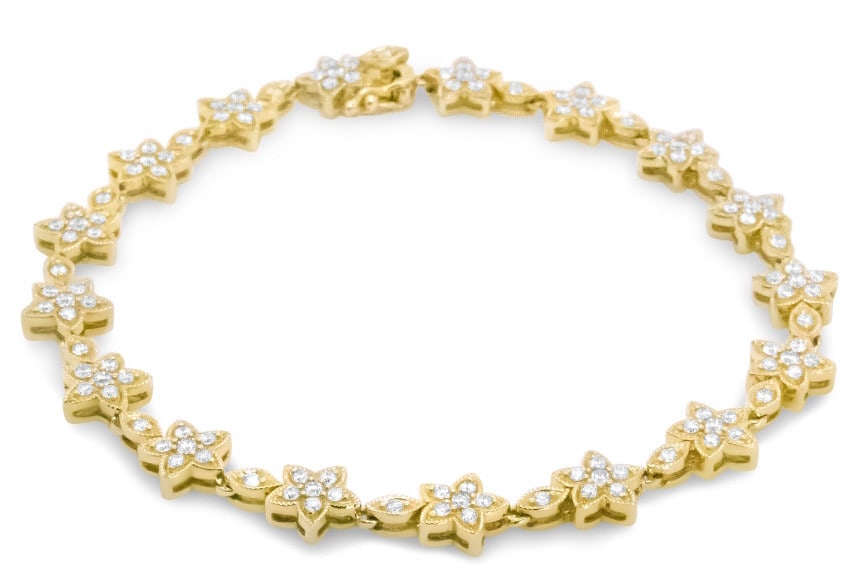 14k Gold Round 1.20ct Diamond Floral Star Bracelet (1 of 7)