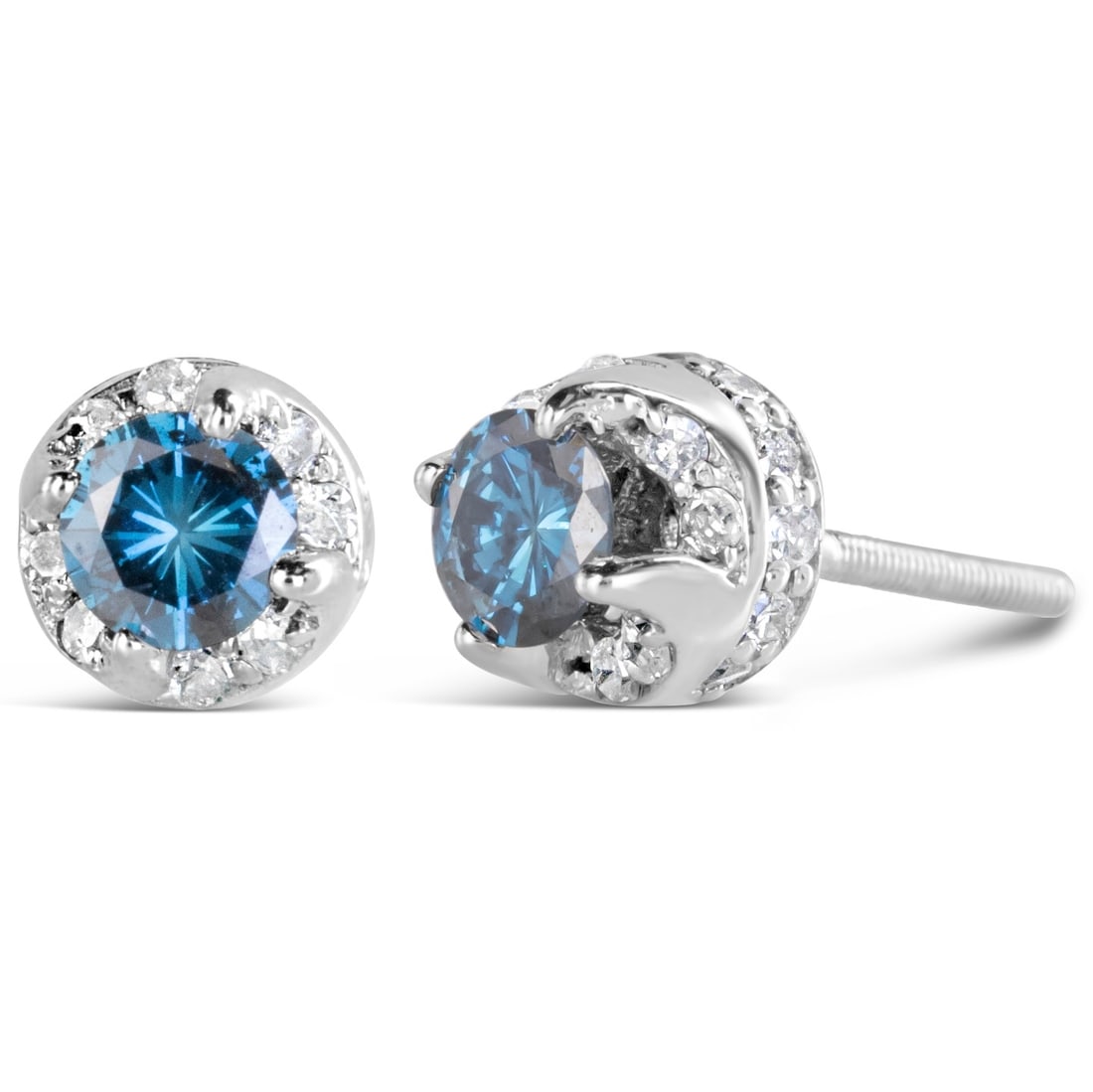 14k Gold 1.00ct Blue & White Diamond Earrings (1 of 5)