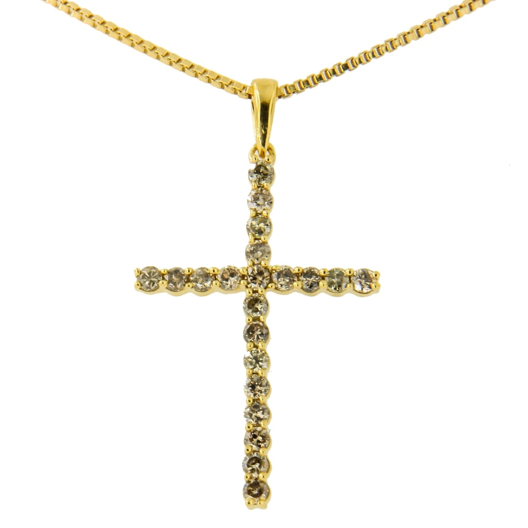 14k Gold-pl .50ct Champagne Diamond Cross Necklace (1 of 3)