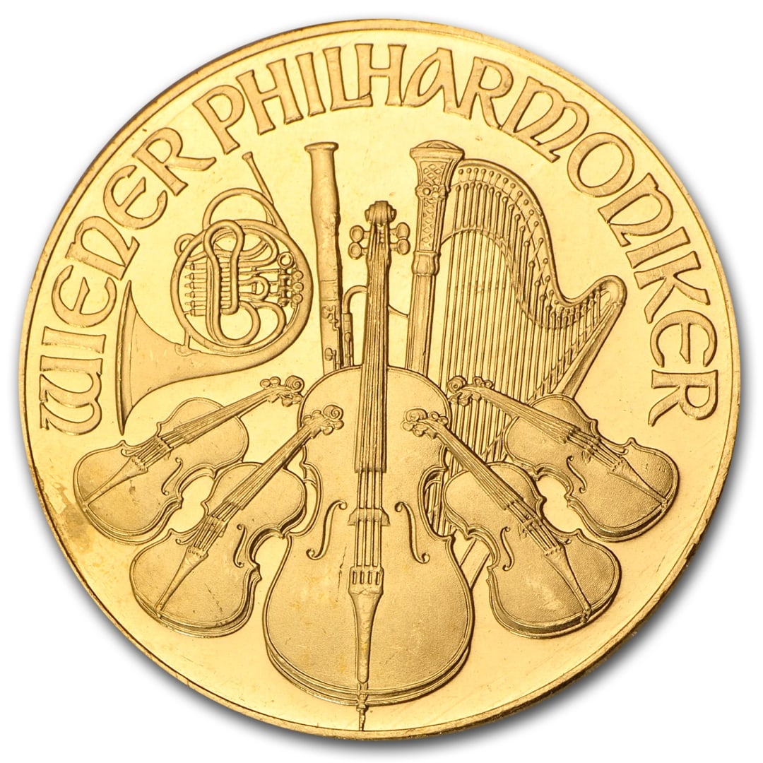 1992 Austria 1 Oz Gold Philharmonic Bu: This attractive gold piece contain 1 oz of . 9999 fine gold with the 2000 shilling denomination adding collectibility on top of the metal content! Obverse: the great organ of the golden hall in vienna