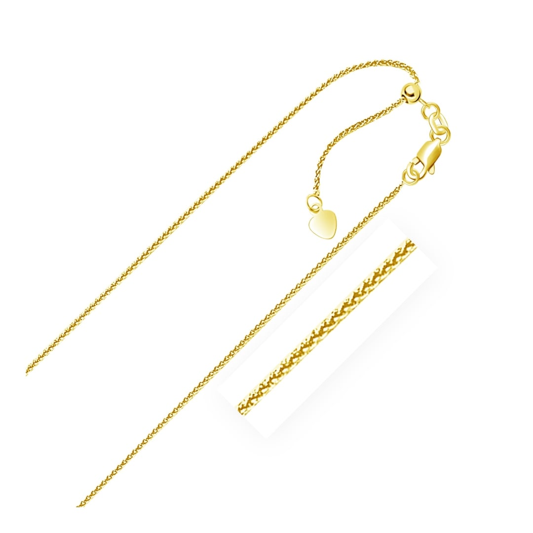 14k Gold Adjustable Wheat Chain 1.0mm: Size: 30''. Crafted in 14k gold, this adjustable wheat chain measures a width of 1. 0 mm and features a heart dangle accent. This chain is fastened securely with a lobster clasp. Chain information: wi