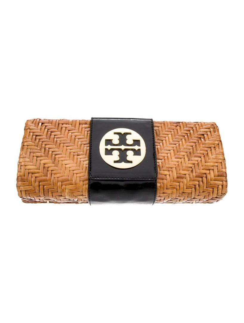 Tory Burch Brown Wicker Printed Grosgrain Clutch (1 of 5)