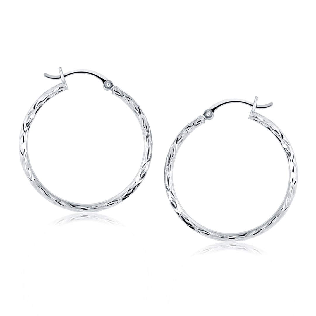 14k White Gold Diamond-cut Hoop Earrings (1 of 1)