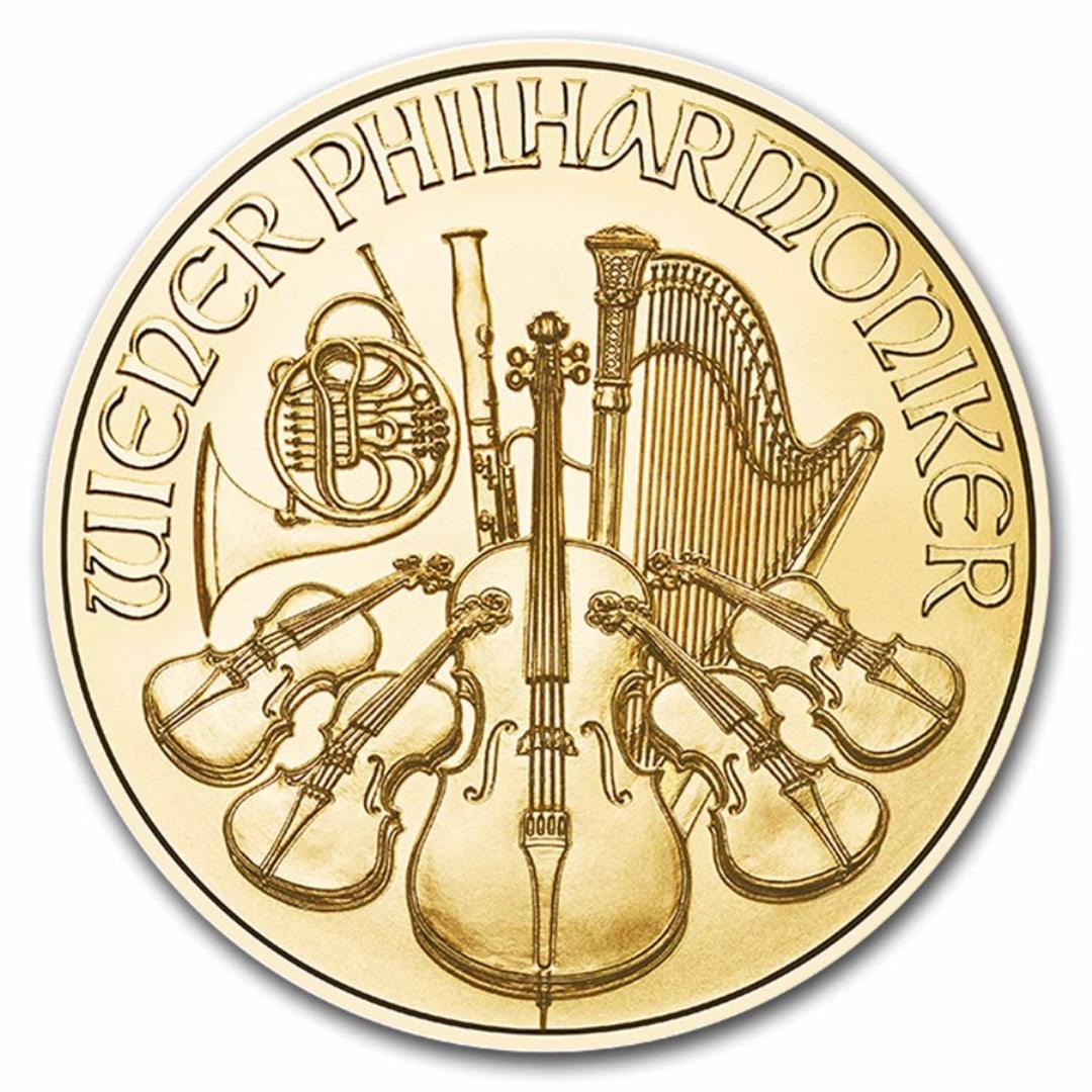 2024 Austria 1/4 Oz Gold Philharmonic Bu: This 2024 austria 1/4 oz gold philharmonic coin contains 1/4 oz of . 9999 fine gold. The obverse features the great organ of the musikverein in vienna, along with the year-date and face value, while t