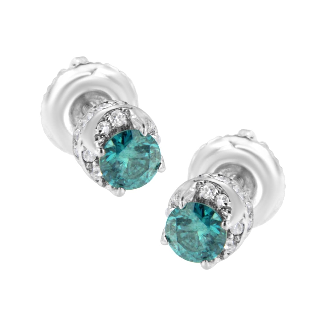 14k White Gold .57ct White & Blue Diamond Earrings (1 of 5)