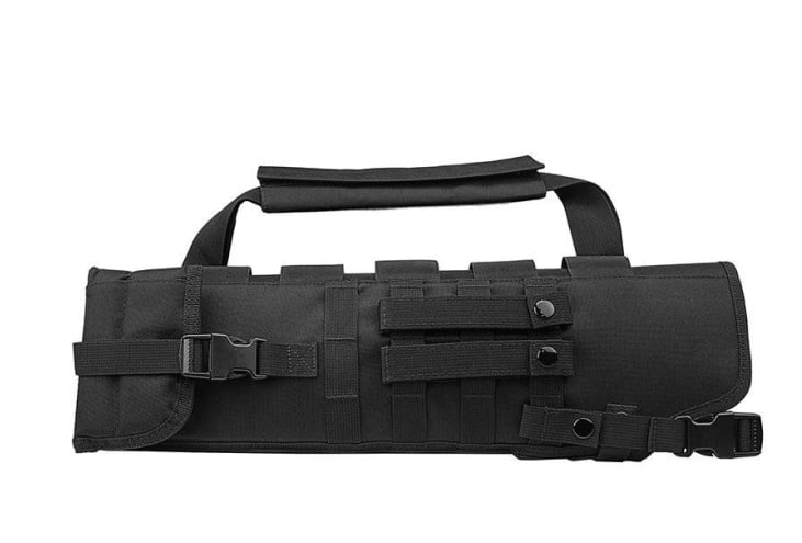 Ncstar Black Sbs/aow Short Barrel Scabbard: This scabbard is equipped with molle webbing on both sides and four detachable pals straps for easy attachment to other molle gear. It also features two metal d rings to connect the provided padded sh