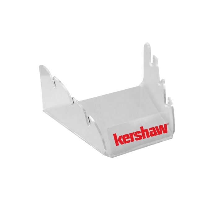 Kershaw Triple Knife Display Stand: This kershaw triple knife display stand is made from durable clear acrylic, designed to securely hold and display three open knives. Weighing 0. 51 lbs, it's perfect for showcasing your kershaw or fav