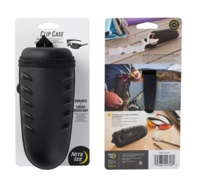 Nite-ize Black Large Rugged Hard Shell Optics Case: Features a sewn in 2. 5'' x 12'' micro fiber, non-scratch lens cleaning cloth, fits safety glasses and wider-framed sunglasses with carabiner loop allows you to clip anywhere. Keywords: fishing, glass