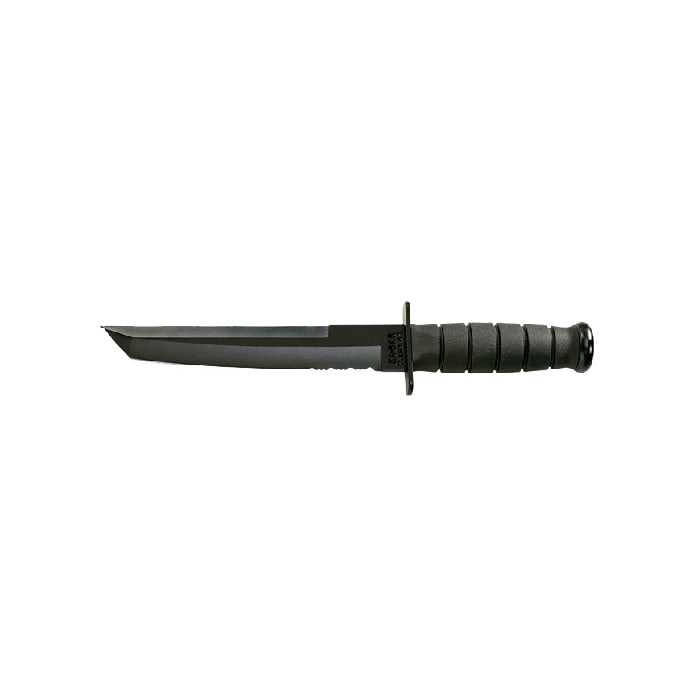 Ka-bar Tanto Knife: This ka-bar tanto features an asian-inspired blade shape with a thick, pointed design ideal for deep penetration and tough tasks. Equipped with an 8" 1095 cro-van steel blade and a kraton g handle, th