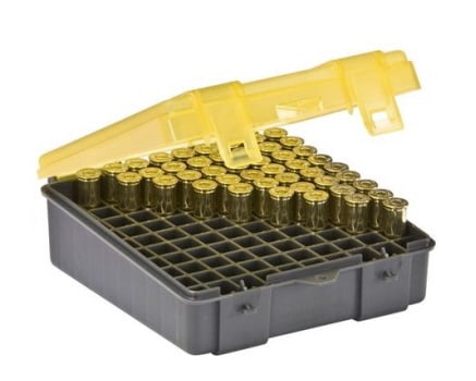 Plano .357/.38 Special Ammunition Field Case-100: Crafted from sturdy hard shell plastic, this ammunition container features a convenient flip top lid, ensuring effortless access to your stored items. Keywords: firearms accessories, shooting gear, gu