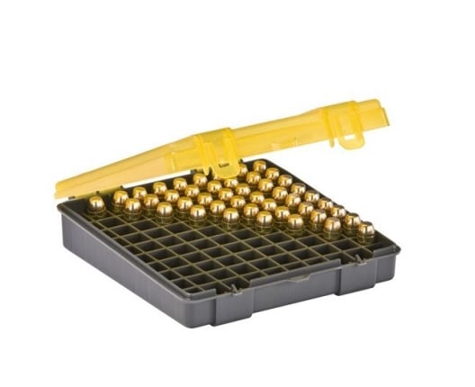 Plano .45acp/.40s&w Ammunition Field Case-100: Crafted from sturdy hard shell plastic, this ammunition container features a convenient flip top lid, ensuring effortless access to your stored items. Keywords: firearms accessories, shooting gear, gu