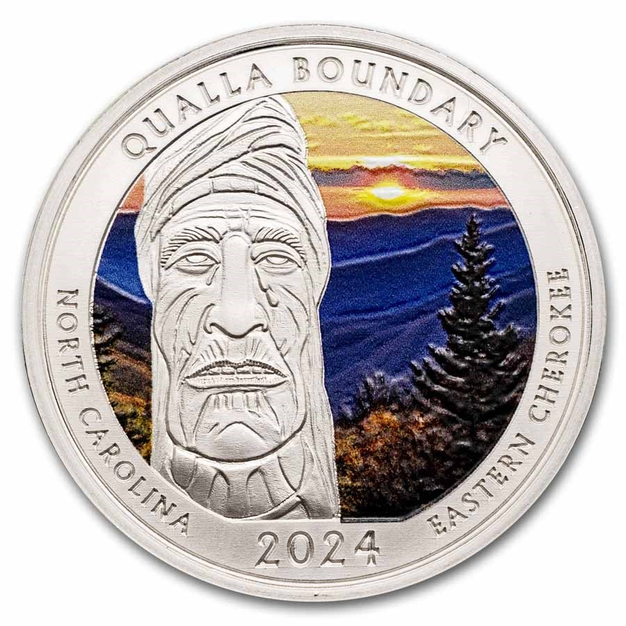 2024 1 Oz Ag Natb North Carolina Blue Ridge Coin: This limited-edition coin from the "native america the beautiful" series. Containing 1 oz of . 999 fine silver, this coin has a mintage of only 1,000. It comes with a protective capsule, mint box, and