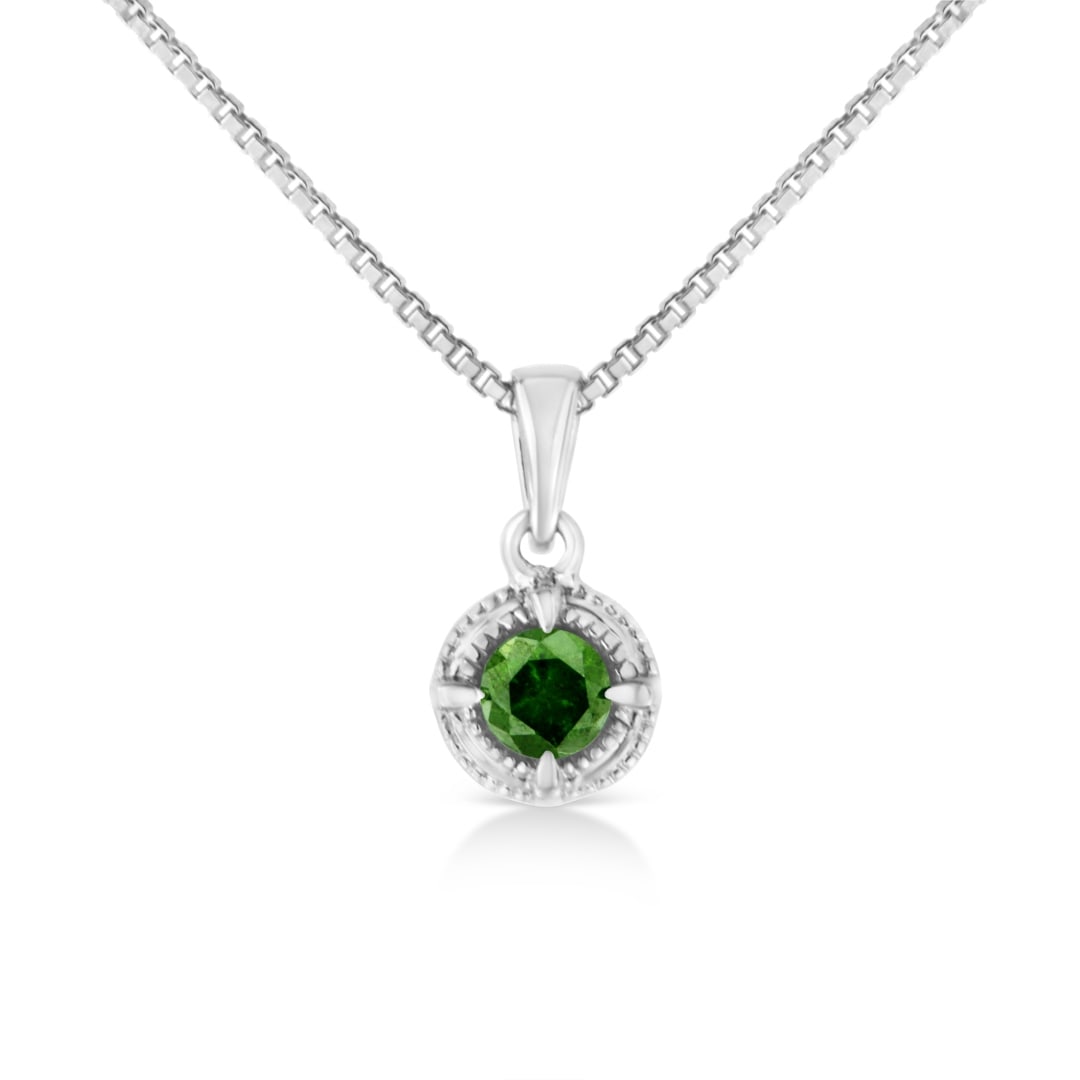 Round .10ct Green Diamond Solitaire Necklace (1 of 6)