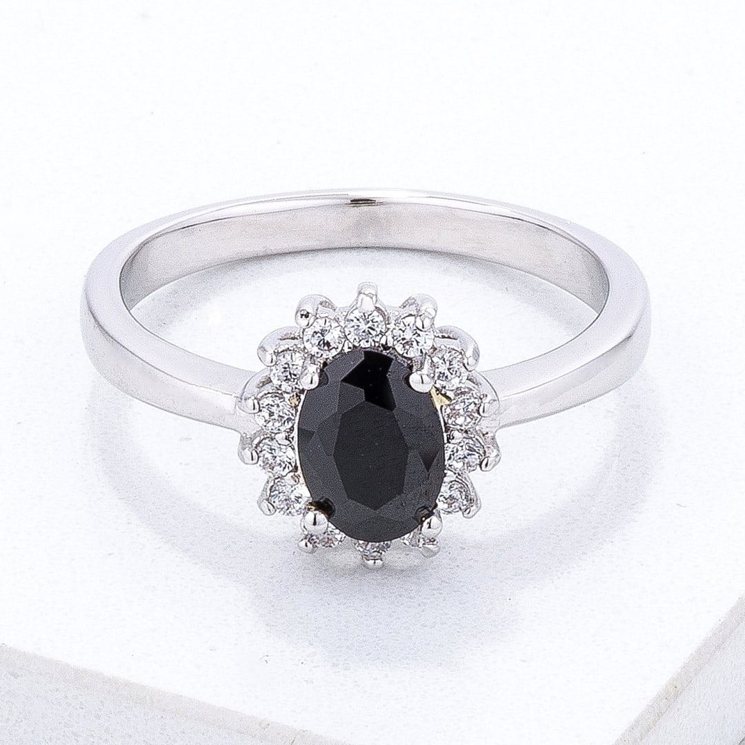 Oval 1.00ct Black Onyx & White Sapphire Halo Ring (1 of 1)
