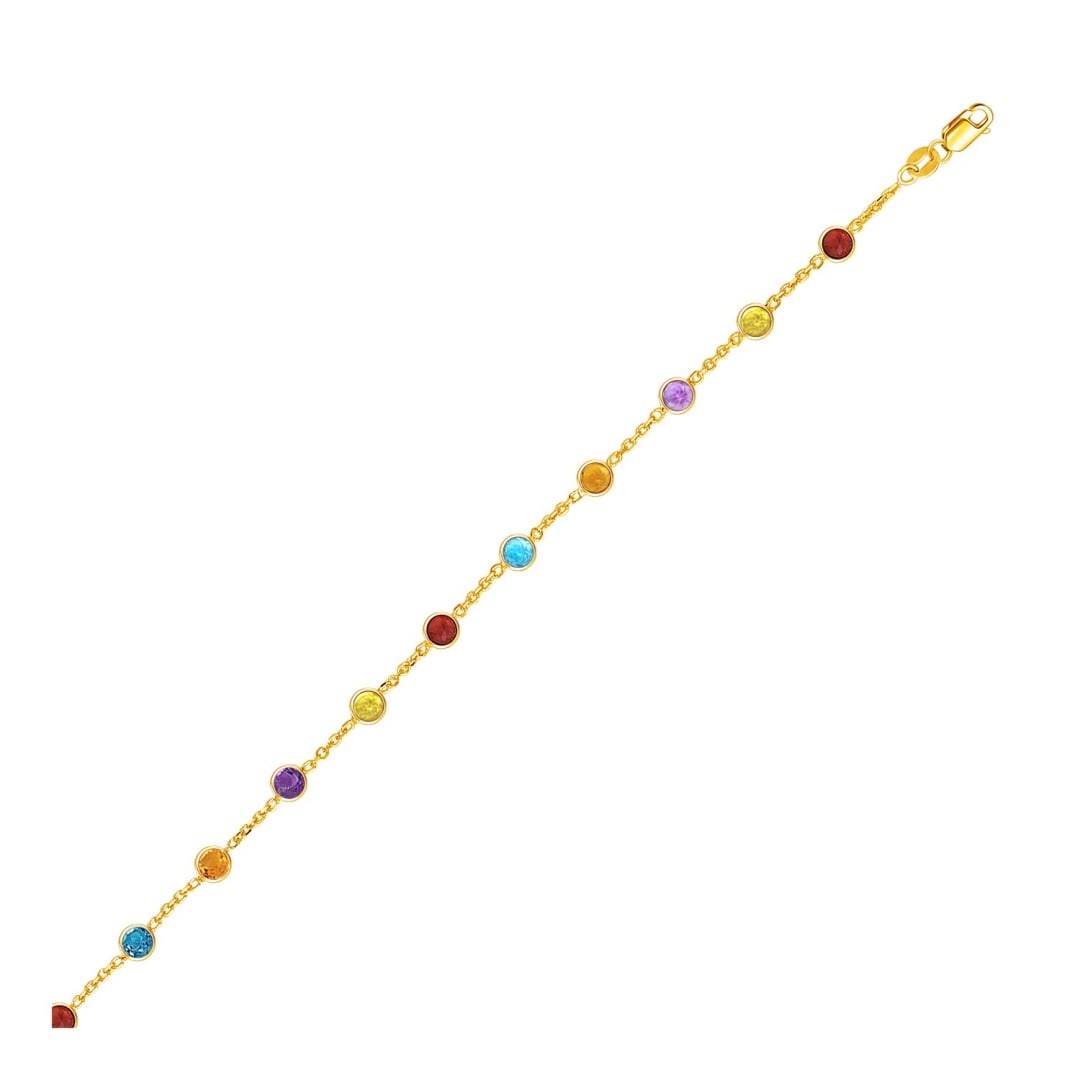 14k Gold Round Multi Stone Stations Cable Anklet (1 of 1)