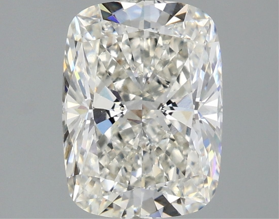 Igi Certified Cushion Cut 2.11ct Vs1 Lab Diamond: This igi-certified lab-grown cushion cut diamond weighs 2. 11 carats. It features g color grade and vs1 clarity, with excellent polish and excellent symmetry with no fluorescence. The diamond measures