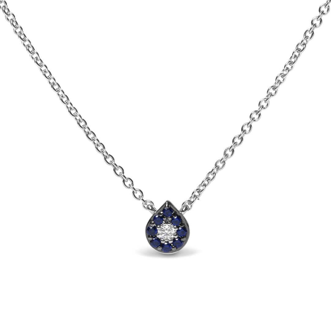 18k Gold .13ct Diamond & Blue Sapphire Necklace (1 of 5)