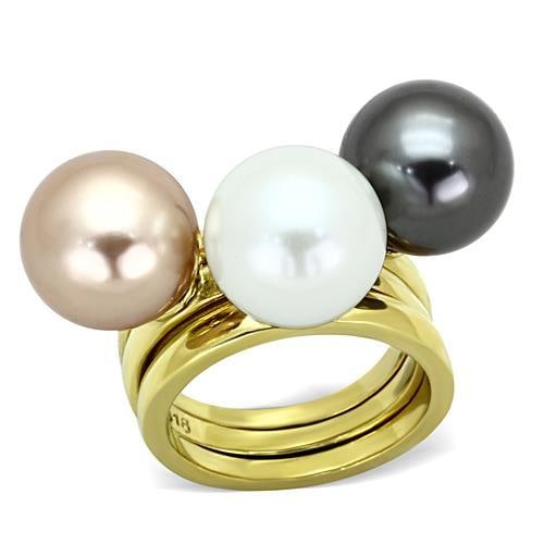 14k Gold Ip 12mm White, Black, & Peach Pearl Rings (1 of 2)