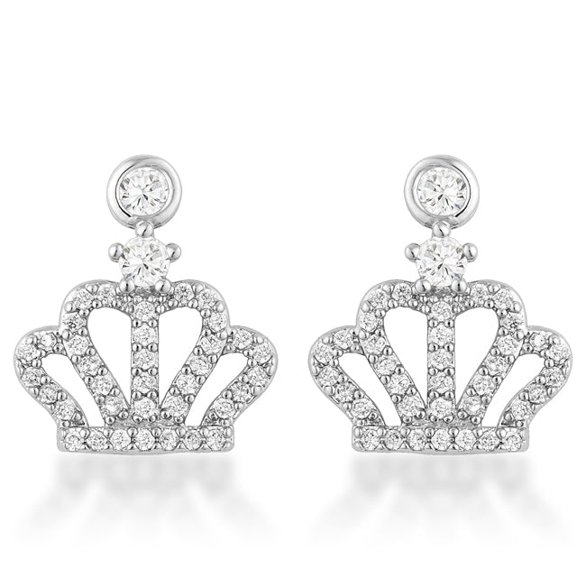 Elegant Round .50ct White Topaz Crown Earrings: These round 0. 50ct white topaz crown earrings are a beautiful and elegant accessory that adds a touch of sophistication to any outfit. Made from high-quality brass and finished with a rhodium plating