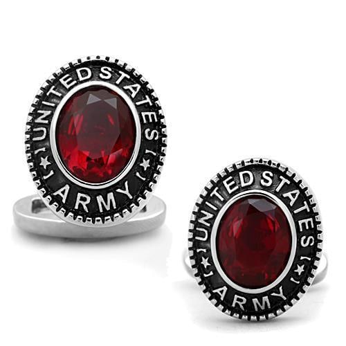 Oval 3.00ct Siam United States Army Cufflinks: Cufflink material: stainless steel high polished. Simulated gemstone(s). Nice us army collector's design. Weight (approx): 16. 80 (g). Center stone size: 10,8 mm
