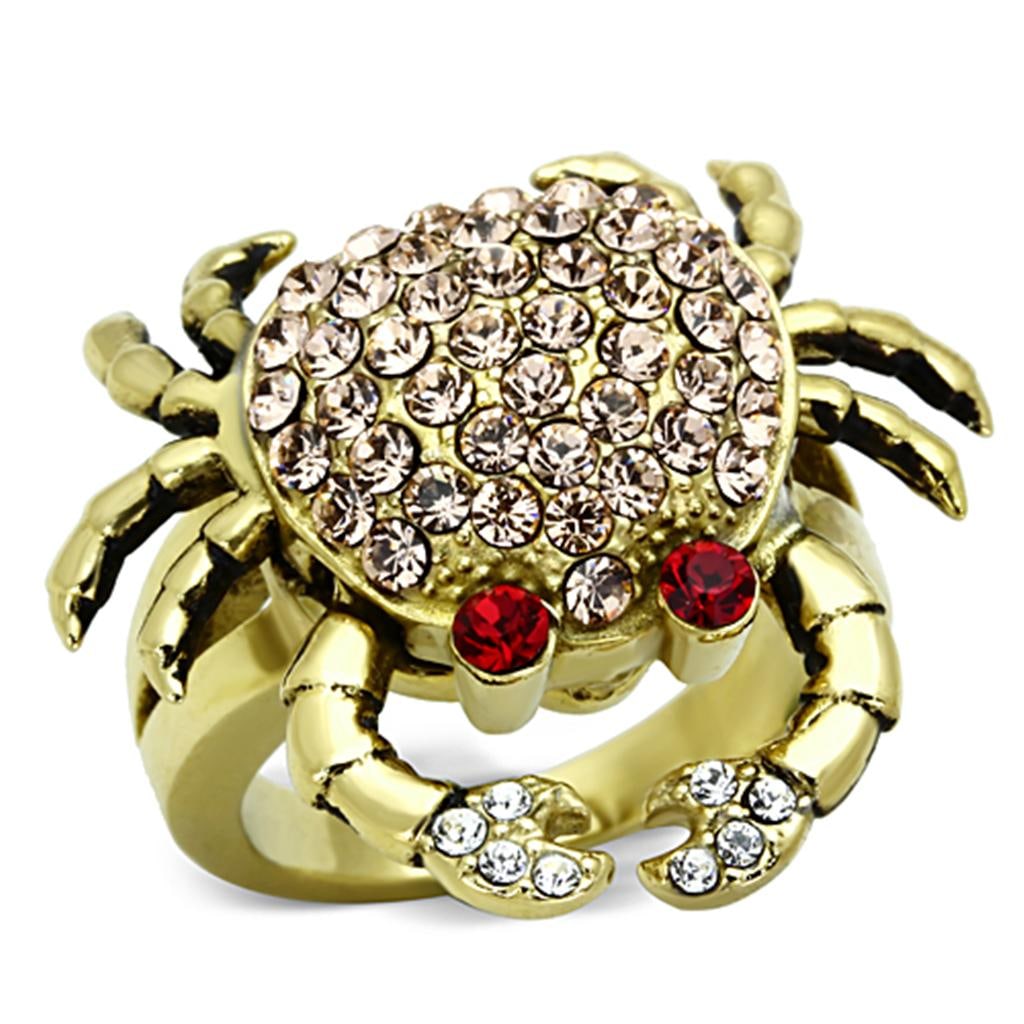 Cute .46ct Rose Topaz & Garnet Crab Fashion Ring: Size 5. Made with stainless steel, gold ion plated. Believed to be simulated gemstone(s). Weight (approx): 12. 40 (g)